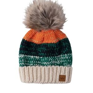 Panache Orange and Green Knit Beanie with Pom-Pom